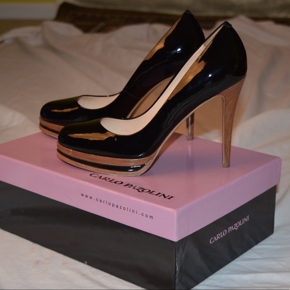 Carlo Pazolini Black w/Wood bottom 6” Heel Pump